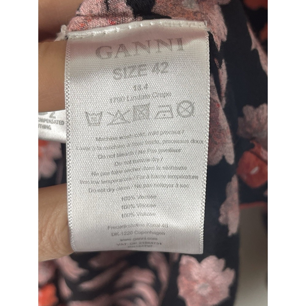 GANNI Floral-Print Button Down Shirt Red‎ Pink Black Size 10 - Picture 11 of 16